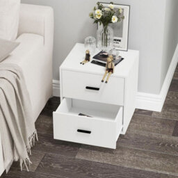 Urbn-Living Urbnliving Height 43Cm 2 Drawer Wooden White Bedside Cabinet Bedroom Furniture Storage Nightstand - thumbnail 4