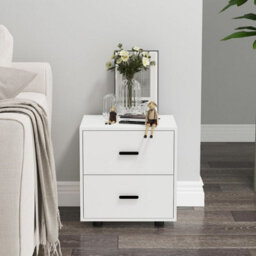Urbn-Living Urbnliving Height 43Cm 2 Drawer Wooden White Bedside Cabinet Bedroom Furniture Storage Nightstand - thumbnail 2
