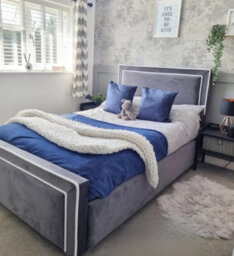 Stratus Interiors Henley Contrast Piping Velvet Upholstered Bed - Pebble Plush - Metal Gaslift - Double - thumbnail 3
