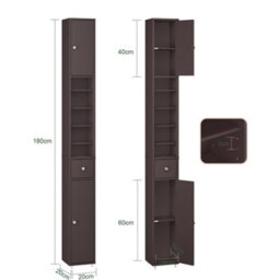 Sobuy Bzr34-Ii-Br,tall Bathroom Storage Cabinet - Slim Bathroom Unit,compact Bathroom Furniture,brown,w20Xd20Xh180 - thumbnail 3