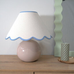 Valuelights Bosco Stone Natural Ceramic Table Lamp With Blue Trim Scallop Shade - thumbnail 5