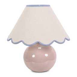 Valuelights Bosco Stone Natural Ceramic Table Lamp With Blue Trim Scallop Shade - thumbnail 2