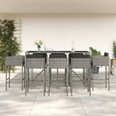 Berkfield 9 Piece Garden Bar Set With Cushions Grey Poly Rattan - image 1