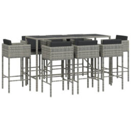 Berkfield 9 Piece Garden Bar Set With Cushions Grey Poly Rattan - thumbnail 2