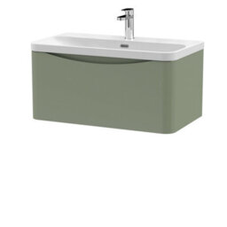 Balterley Dunwood Modern Bathroom Wall Hung 1 Drawer Vanity Unit & Ceramic Basin, Satin Green, 800mm
