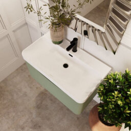 Balterley Dunwood Modern Bathroom Wall Hung 1 Drawer Vanity Unit & Ceramic Basin, Satin Green, 800mm - thumbnail 3