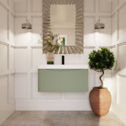 Balterley Dunwood Modern Bathroom Wall Hung 1 Drawer Vanity Unit & Ceramic Basin, Satin Green, 800mm - thumbnail 2