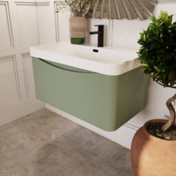 Balterley Dunwood Modern Bathroom Wall Hung 1 Drawer Vanity Unit & Ceramic Basin, Satin Green, 800mm - thumbnail 4