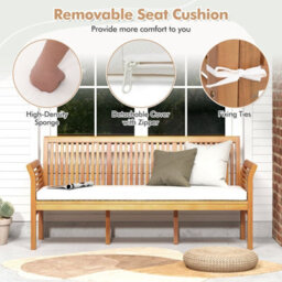 Costway 159Cm Garden Bench 3-Person Porch Bench W/ High Backrest-Off White - thumbnail 7