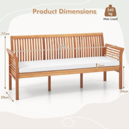 Costway 159Cm Garden Bench 3-Person Porch Bench W/ High Backrest-Off White - thumbnail 2
