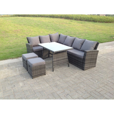 Fimous 8 Seater High Back Pe Rattan Corner Sofa Set Dining Table Outdoor Furniture Dark Grey Mixed - image 1
