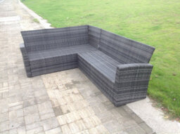 Fimous 8 Seater High Back Pe Rattan Corner Sofa Set Dining Table Outdoor Furniture Dark Grey Mixed - thumbnail 3