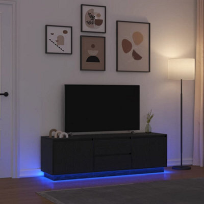 Berkfield Tv Cabinet With Led Lights Black Oak 160.5X41X50 Cm - image 1
