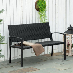 Black Rattan Loveseat Wicker 2 Seater Chair With Armrests For Garden Outdoor - thumbnail 5