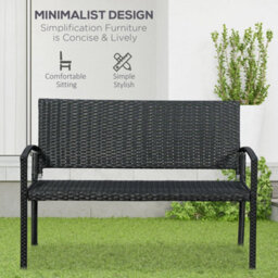 Black Rattan Loveseat Wicker 2 Seater Chair With Armrests For Garden Outdoor - thumbnail 4