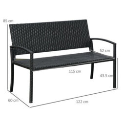 Black Rattan Loveseat Wicker 2 Seater Chair With Armrests For Garden Outdoor - thumbnail 2