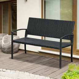 Black Rattan Loveseat Wicker 2 Seater Chair With Armrests For Garden Outdoor - thumbnail 6