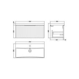 Balterley Tixall Fluted 1 Drawer Wall Hung Vanity Unit With Thin Edge Basin, Satin Green, 800mm - thumbnail 2