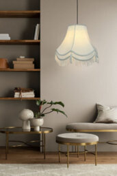 "12"" Hand Crafted Cream Ivory Victorian Tassel Lampshade Handmade Double Scallop Silk Shade With Gold Trim Traditional Style" - thumbnail 6