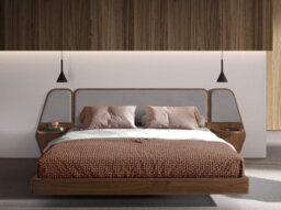 Angel Cerda Elegant Walnut And Grey Fabric Bed For Modern Bedrooms - thumbnail 2