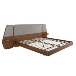 Angel Cerda Elegant Walnut And Grey Fabric Bed For Modern Bedrooms - thumbnail 1