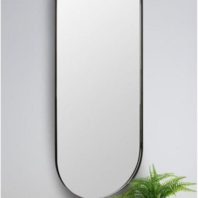 Deenz Oval Pill Wall Mirror Mounted Black Rustproof Aluminium Deep Framed Bedroom Bathroom 101X31Cm
