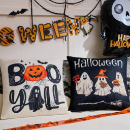 CLEFFNS 4Pcs Halloween Pillow Covers, 18X18In Cute Ghost Decor Halloween Ghost Pumpkin Prints Spooky Decor For Living Room Sofa Porch - thumbnail 4