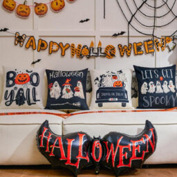 CLEFFNS 4Pcs Halloween Pillow Covers, 18X18In Cute Ghost Decor Halloween Ghost Pumpkin Prints Spooky Decor For Living Room Sofa Porch - thumbnail 6