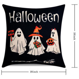 CLEFFNS 4Pcs Halloween Pillow Covers, 18X18In Cute Ghost Decor Halloween Ghost Pumpkin Prints Spooky Decor For Living Room Sofa Porch - thumbnail 2