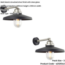 Loops 2 Pack Ip44 Outdoor Wall Light - Textured Black Aged Pewter Arm - Clear Glass Shade - Garage Porch Lamp - thumbnail 2