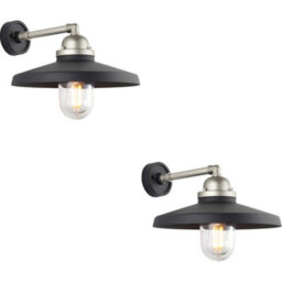 Loops 2 Pack Ip44 Outdoor Wall Light - Textured Black Aged Pewter Arm - Clear Glass Shade - Garage Porch Lamp