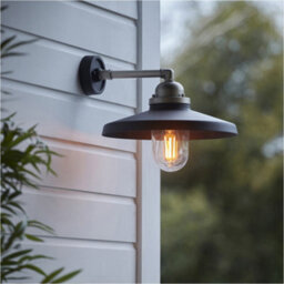Loops 2 Pack Ip44 Outdoor Wall Light - Textured Black Aged Pewter Arm - Clear Glass Shade - Garage Porch Lamp - thumbnail 4
