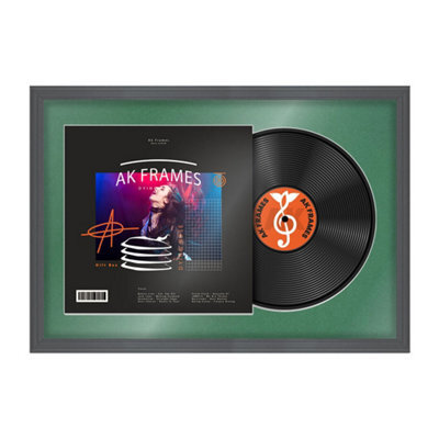 "AK Frames 25X17"" Dark Grey Classic Vinyl Record Frame With Emerald Mount For 12 Inch Lp Cover & Disc - Overlapped Design" - image 1