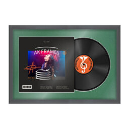 "AK Frames 25X17"" Dark Grey Classic Vinyl Record Frame With Emerald Mount For 12 Inch Lp Cover & Disc - Overlapped Design"