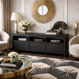 Wyld Haus Gossmere Matt Black Tv Unit, 3 Drawers, 1512 X 384 X 541 mm - thumbnail 1