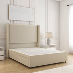 Bsspoke Austin Divan Bed Set Cream Plush Velvet With 54Inch Wingedback Headboard & No Mattress No Drawers In All Sizes - thumbnail 1