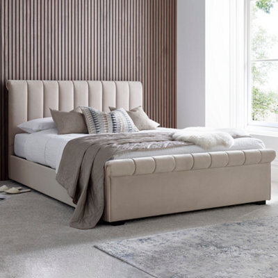 Ascot Natural Stone Upholstered Sleigh Ottoman - King Size Bed Frame Only - image 1