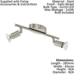 Satin Nickel Twin Ceiling Spot Light With 2 Matching Wall Sconces - Adjustable Heads - thumbnail 2