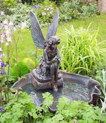 Primrose Fairy On A Clam Shell Solar Powered Garden Outdoor Water Feature Fountain H78Cm - image 1