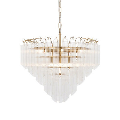Luminosa Lighting Luminosa Toulouse Pendant Ceiling Light Satin Brass Plate, Clear Ribbed Glass, 12X G9 - image 1