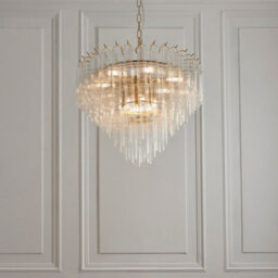 Luminosa Lighting Luminosa Toulouse Pendant Ceiling Light Satin Brass Plate, Clear Ribbed Glass, 12X G9 - thumbnail 3