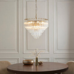 Luminosa Lighting Luminosa Toulouse Pendant Ceiling Light Satin Brass Plate, Clear Ribbed Glass, 12X G9 - thumbnail 2