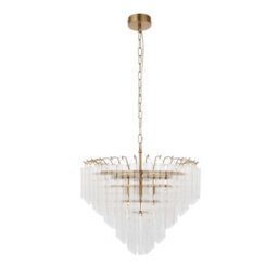 Luminosa Lighting Luminosa Toulouse Pendant Ceiling Light Satin Brass Plate, Clear Ribbed Glass, 12X G9 - thumbnail 7