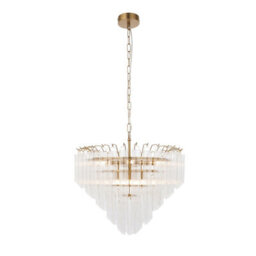 Luminosa Lighting Luminosa Toulouse Pendant Ceiling Light Satin Brass Plate, Clear Ribbed Glass, 12X G9 - thumbnail 6