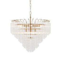 Luminosa Lighting Luminosa Toulouse Pendant Ceiling Light Satin Brass Plate, Clear Ribbed Glass, 12X G9 - thumbnail 1