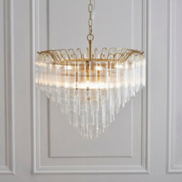 Luminosa Lighting Luminosa Toulouse Pendant Ceiling Light Satin Brass Plate, Clear Ribbed Glass, 12X G9 - thumbnail 4