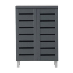 Timber Art Design 4 Tier Shoe Storage Cabinet 2 Door Cupboard Stand Rack Unit Dark Grey - thumbnail 2