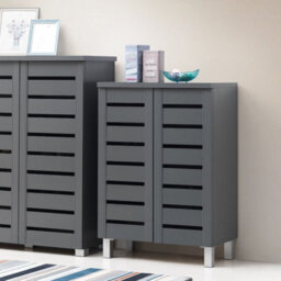Timber Art Design 4 Tier Shoe Storage Cabinet 2 Door Cupboard Stand Rack Unit Dark Grey