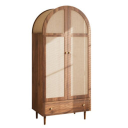Btm Wardrobe With Fabric Doors And  Drawer, Walnut Look Clothes Cabinet With Wooden Legs For Bedroom - thumbnail 2