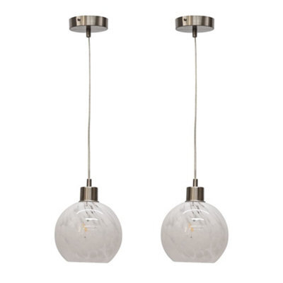 First Choice Lighting Set Of 2 Confetti - Glass Globe With Satin Nickel Pendant Fittings - image 1